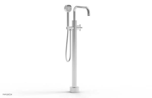 Phylrich - Hex Modern Tall Floor Mount Tub Filler Flat Spout with Hand Shower - Cross Handle