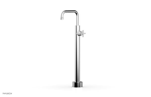Phylrich - Hex Modern Low Floor Mount Tub Filler Flat Spout - Cross Handle