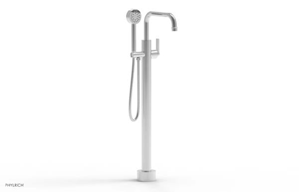 Phylrich - Hex Modern Tall Floor Mount Tub Filler Flat Spout with Hand Shower - Lever Handle
