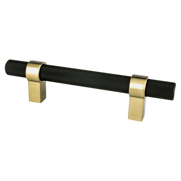 Berenson - Radial Reign 96mm CC Matte Black Bar and Modern Brushed Gold Posts Pull