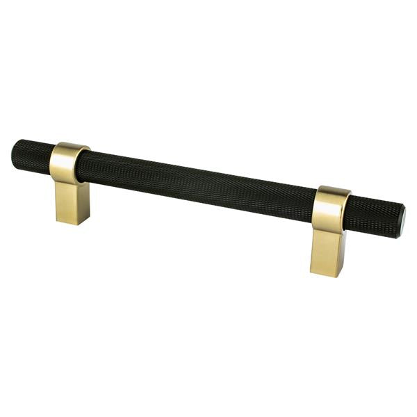 Berenson - Radial Reign 128mm CC Matte Black Bar and Modern Brushed Gold Posts Pull