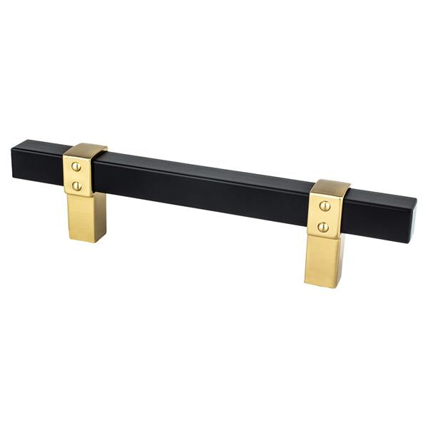 Berenson - Rivet Rebel 96mm CC Matte Black Bar and Modern Brushed Gold Posts Pull