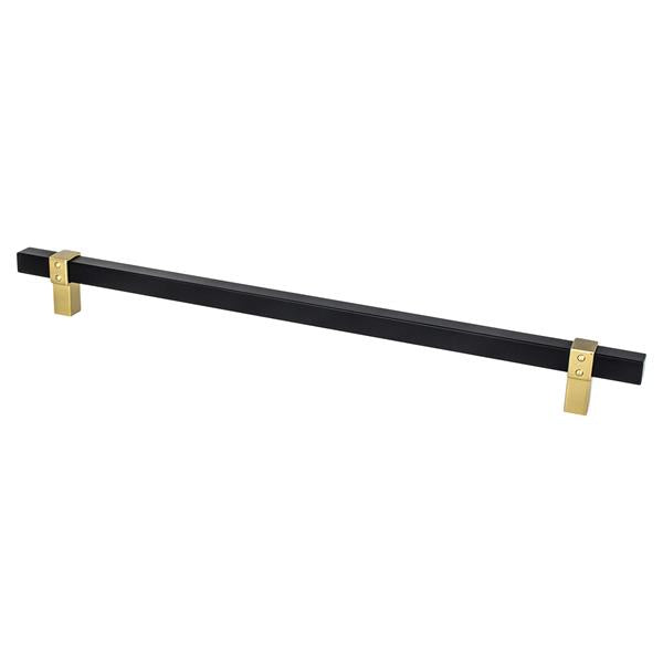 Berenson - Rivet Rebel 12 inch CC Matte Black Bar and Modern Brushed Gold Posts Appliance Pull