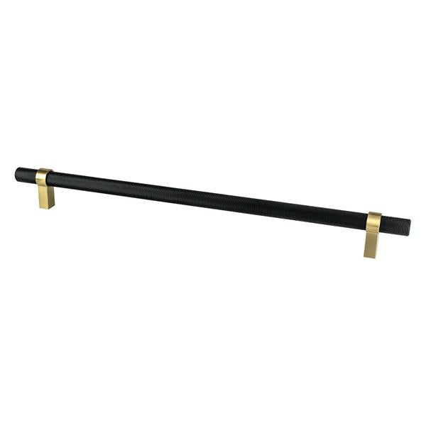 Berenson - Radial Reign 18 inch CC Matte Black Bar and Modern Brushed Gold Posts Appliance Pull