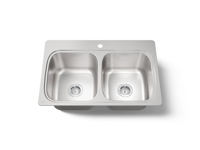 Kohler - Verse 33 Inch Top-Mount Double-Bowl Kitchen Sink - 1 Hole