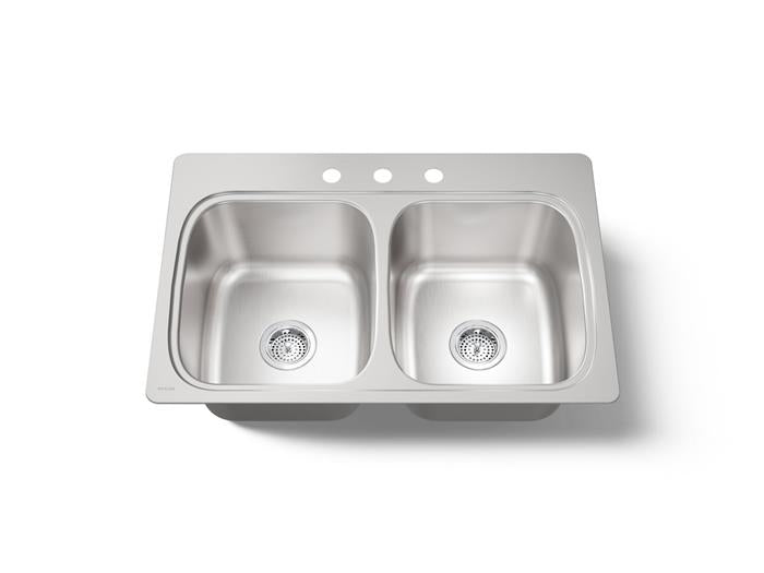 Kohler - Verse 33 Inch Top-Mount Double-Bowl Kitchen Sink - 3 Hole