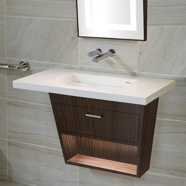 Lacava - Libera  Wall Mount Under Counter Vanity With Open Cubby Fill Open Door, Led Lights, And Polished Chrome Pull
