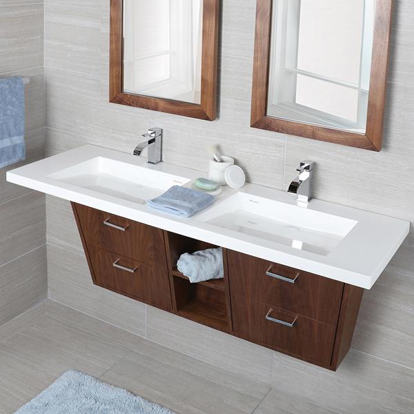 Lacava - Libera  Wall Mount Under Counter Vanity With Two Open Cubbies, Four Flip Open Doors, Led Light, And Polished Chrome Pulls.