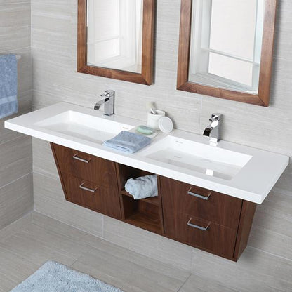 Lacava - Libera  Wall Mount Under Counter Vanity With Two Open Cubbies, Four Flip Open Doors, Led Light, And Polished Chrome Pulls.