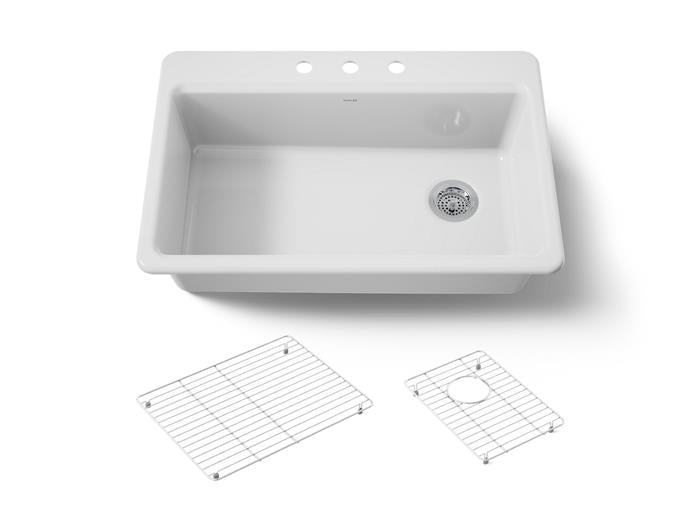 Kohler - Riverby 33 Inch Top-Mount Single-Bowl Workstation Kitchen Sink - 3-Hole