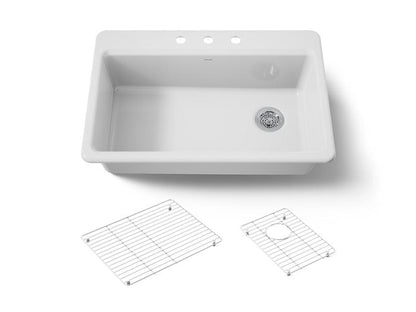 Kohler - Riverby 33 Inch Top-Mount Single-Bowl Workstation Kitchen Sink - 3-Hole