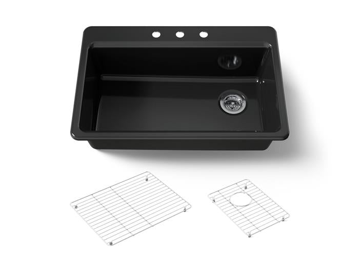 Kohler - Riverby 33 Inch Top-Mount Single-Bowl Workstation Kitchen Sink - 3-Hole