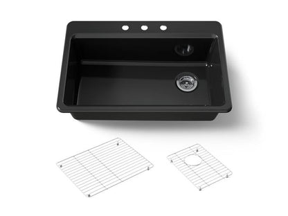 Kohler - Riverby 33 Inch Top-Mount Single-Bowl Workstation Kitchen Sink - 3-Hole