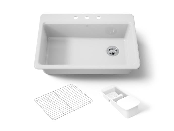 Kohler - Riverby 33 Inch Top-Mount Single-Bowl Workstation Kitchen Sink- 3-Hole