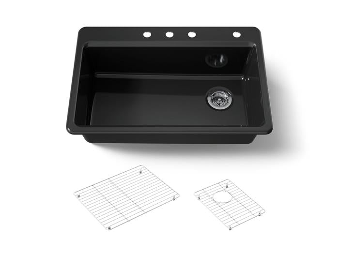 Kohler - Riverby 33 Inch Top-Mount Single-Bowl Workstation Kitchen Sink- 4-Hole