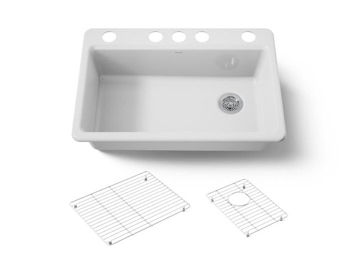 Kohler - Riverby 33 Inch Undermount Single-Bowl Workstation Kitchen Sink - 5U-Hole