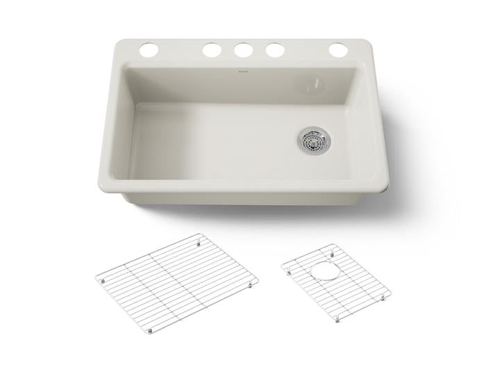 Kohler - Riverby 33 Inch Undermount Single-Bowl Workstation Kitchen Sink - 5U-Hole