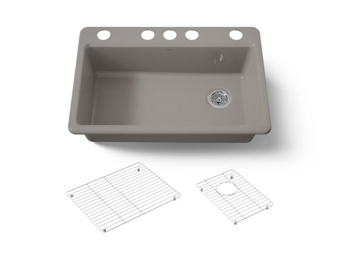 Kohler - Riverby 33 Inch Undermount Single-Bowl Workstation Kitchen Sink - 5U-Hole
