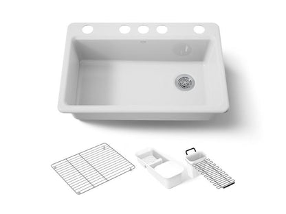 Kohler - Riverby 33 Inch Undermount Single-Bowl Workstation Kitchen Sink - 5 Hole