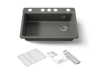 Kohler - Riverby 33 Inch Undermount Single-Bowl Workstation Kitchen Sink - 5 Hole