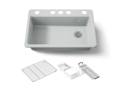 Kohler - Riverby 33 Inch Undermount Single-Bowl Workstation Kitchen Sink - 5 Hole
