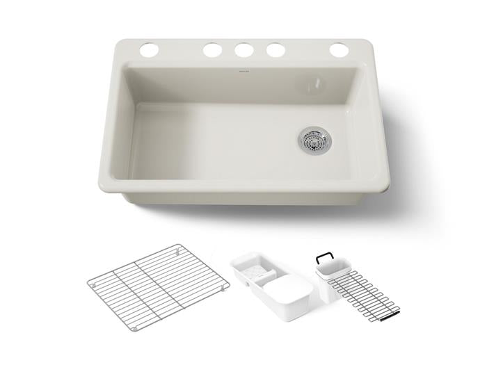 Kohler - Riverby 33 Inch Undermount Single-Bowl Workstation Kitchen Sink - 5 Hole