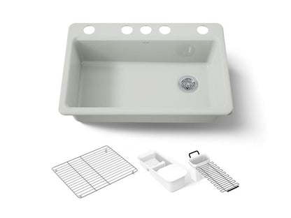 Kohler - Riverby 33 Inch Undermount Single-Bowl Workstation Kitchen Sink - 5 Hole