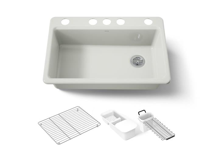 Kohler - Riverby 33 Inch Undermount Single-Bowl Workstation Kitchen Sink - 5 Hole