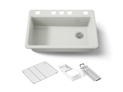 Kohler - Riverby 33 Inch Undermount Single-Bowl Workstation Kitchen Sink - 5 Hole