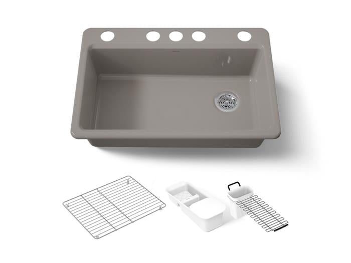 Kohler - Riverby 33 Inch Undermount Single-Bowl Workstation Kitchen Sink - 5 Hole