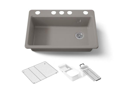 Kohler - Riverby 33 Inch Undermount Single-Bowl Workstation Kitchen Sink - 5 Hole