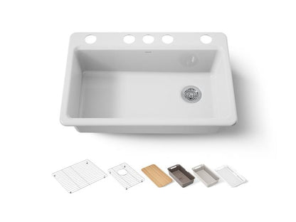Kohler - Riverby 33 Inch Undermount Single-Bowl Workstation Kitchen Sink - 5 Hole