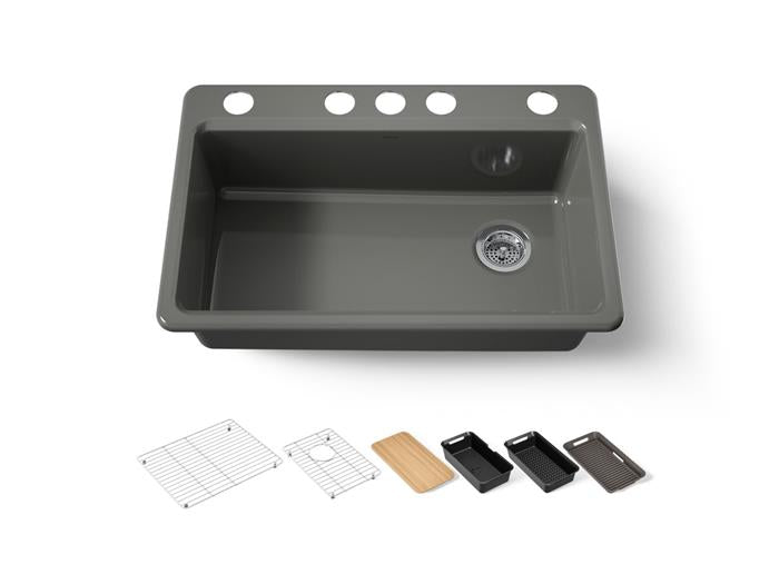 Kohler - Riverby 33 Inch Undermount Single-Bowl Workstation Kitchen Sink - 5 Hole