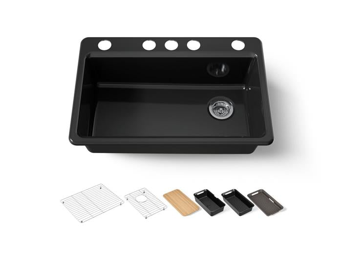 Kohler - Riverby 33 Inch Undermount Single-Bowl Workstation Kitchen Sink - 5 Hole