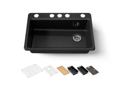 Kohler - Riverby 33 Inch Undermount Single-Bowl Workstation Kitchen Sink - 5 Hole