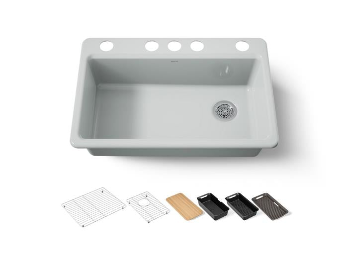 Kohler - Riverby 33 Inch Undermount Single-Bowl Workstation Kitchen Sink - 5 Hole