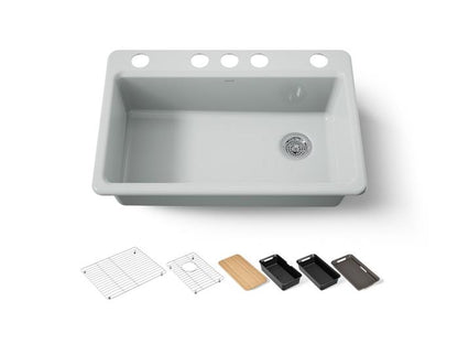 Kohler - Riverby 33 Inch Undermount Single-Bowl Workstation Kitchen Sink - 5 Hole