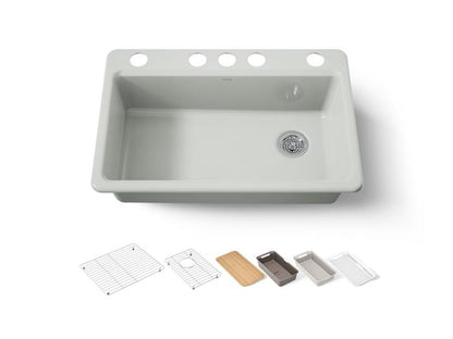 Kohler - Riverby 33 Inch Undermount Single-Bowl Workstation Kitchen Sink - 5 Hole
