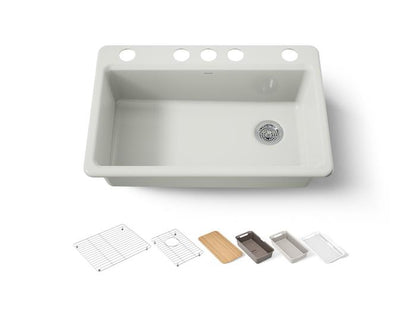 Kohler - Riverby 33 Inch Undermount Single-Bowl Workstation Kitchen Sink - 5 Hole