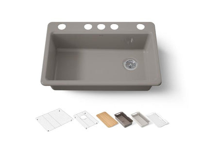 Kohler - Riverby 33 Inch Undermount Single-Bowl Workstation Kitchen Sink - 5 Hole