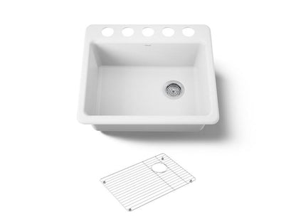 Kohler - Riverby 25 Inch Undermount Single-Bowl Kitchen Sink - 5 Hole