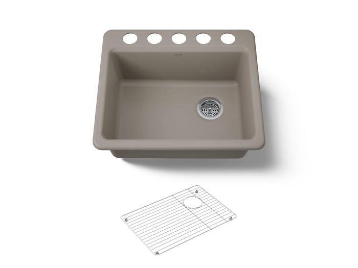 Kohler - Riverby 25 Inch Undermount Single-Bowl Kitchen Sink - 5 Hole