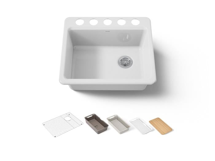 Kohler - Riverby 25 Inch Undermount Single-Bowl Kitchen Sink - 5 Hole