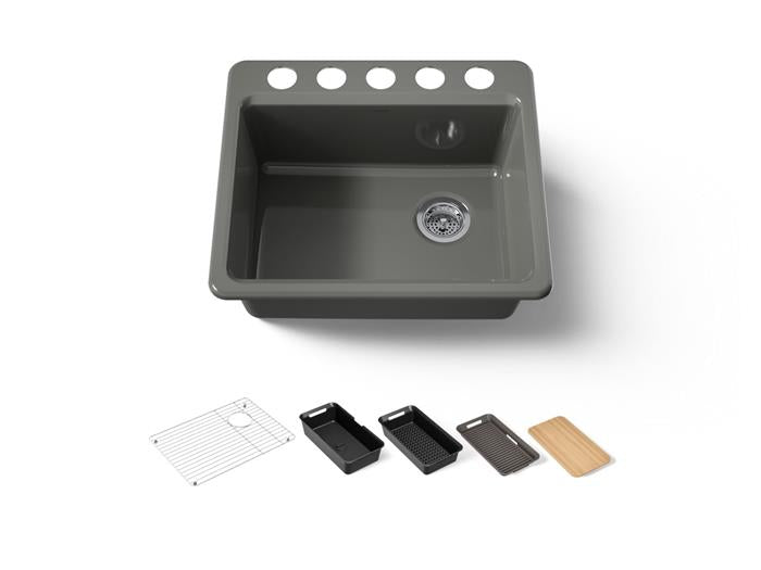 Kohler - Riverby 25 Inch Undermount Single-Bowl Kitchen Sink - 5 Hole