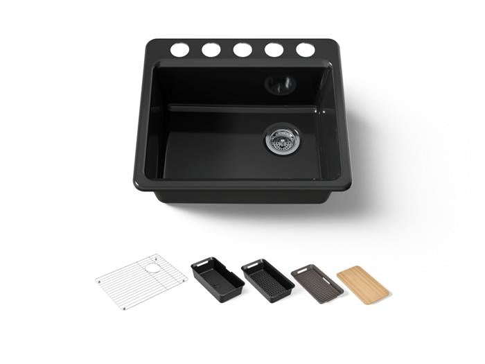 Kohler - Riverby 25 Inch Undermount Single-Bowl Kitchen Sink - 5 Hole
