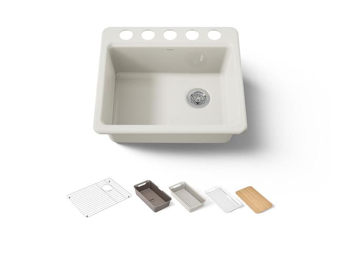 Kohler - Riverby 25 Inch Undermount Single-Bowl Kitchen Sink - 5 Hole