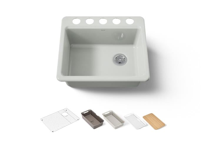 Kohler - Riverby 25 Inch Undermount Single-Bowl Kitchen Sink - 5 Hole