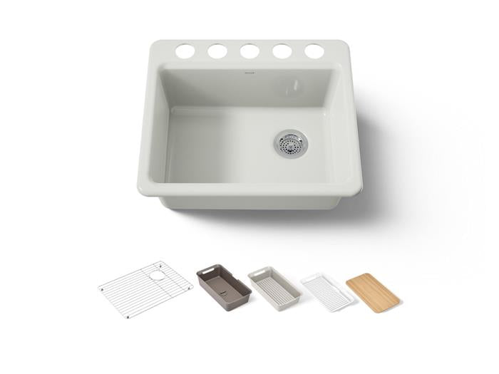 Kohler - Riverby 25 Inch Undermount Single-Bowl Kitchen Sink - 5 Hole