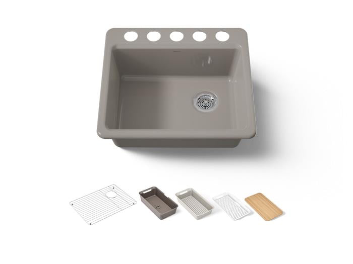 Kohler - Riverby 25 Inch Undermount Single-Bowl Kitchen Sink - 5 Hole