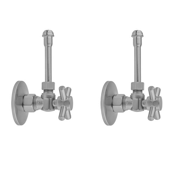 Jaclo - Quarter Turn Angle Pattern 5/8 Inch O.D. Compression (Fits 1/2 Inch Copper) x 3/8 Inch O.D. Faucet Supply Kit with Contempo Cross Handle, 20 Inch Supply Tubes, Escutcheons